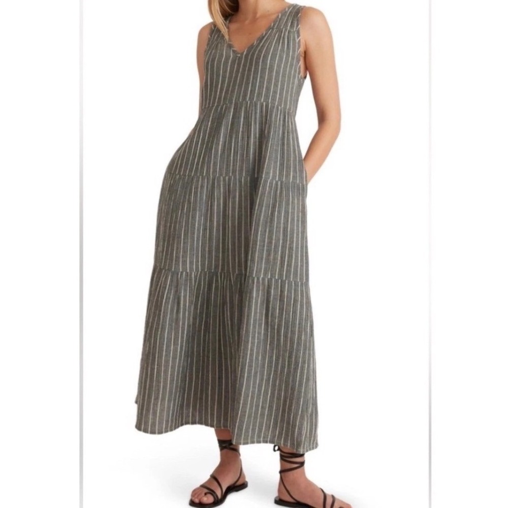 Marine Layer Corinne Maxi Dress Size XL Striped Tiered Cotton Gauze Coastal Boho